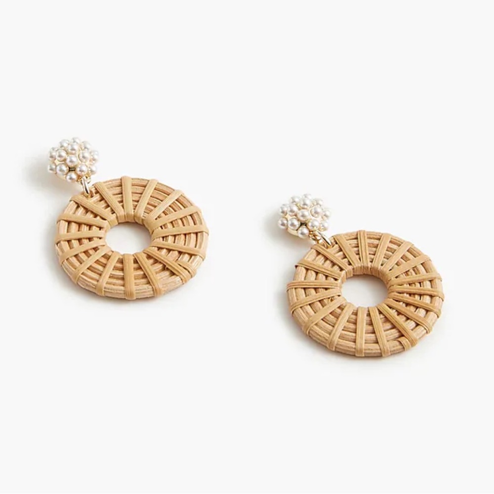 🆕J. Crew- Pearl Woven Circle Statement Earrings, Ivory, NWT